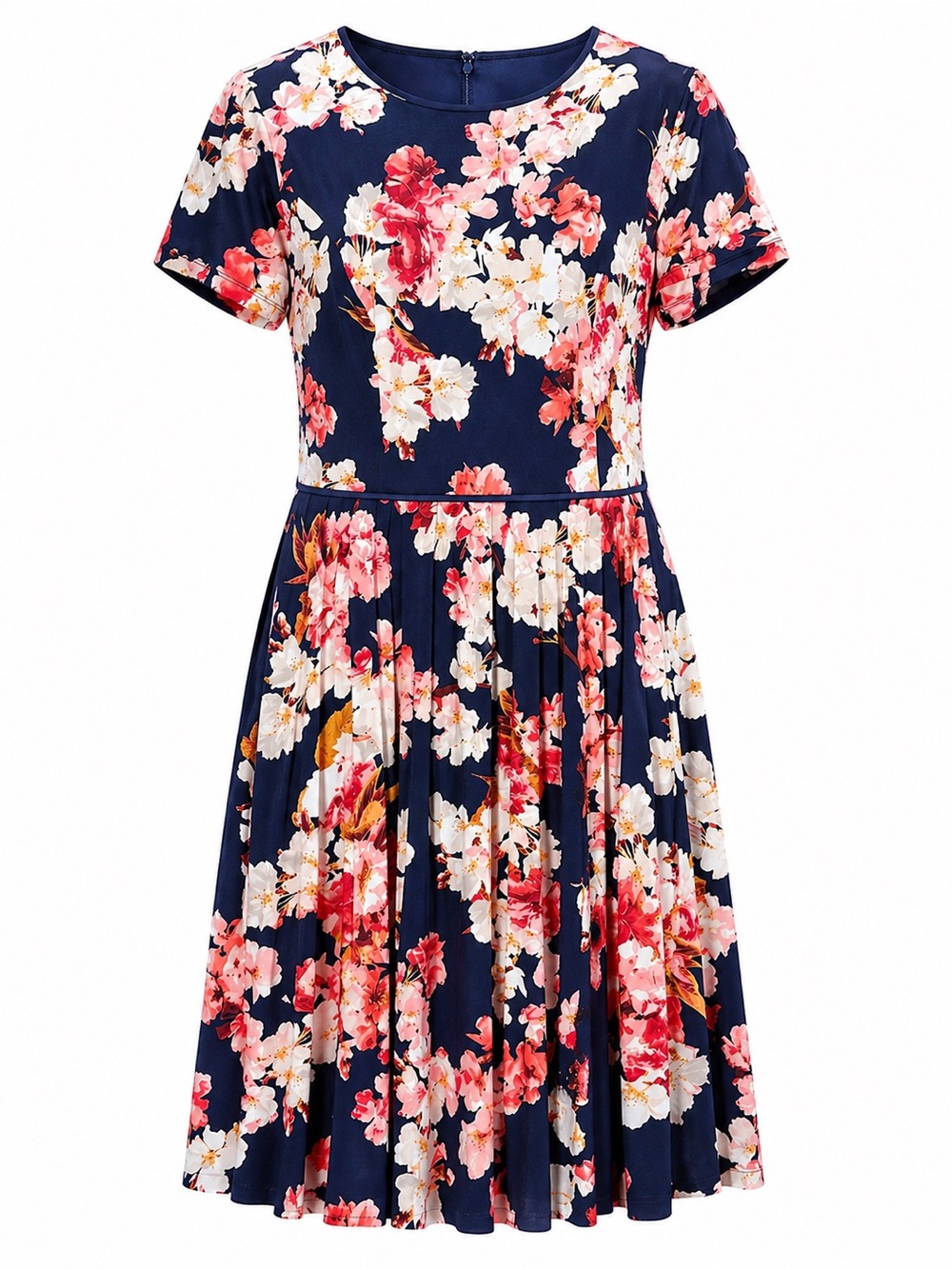 Maggy London Woman Yris Floral Pleated Midi Dress Navy Pink Size 14W NWT